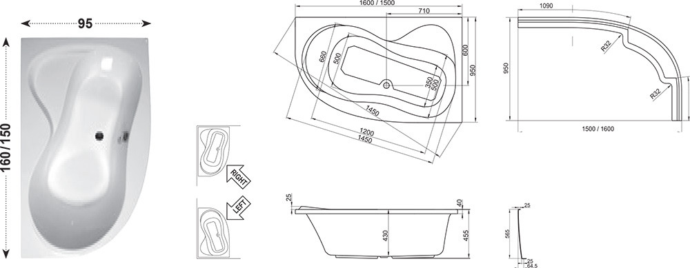Фото CZ57100A00 Ravak  Панель асиметрична  для ванни Rosa 95 - 160 ліва, біла